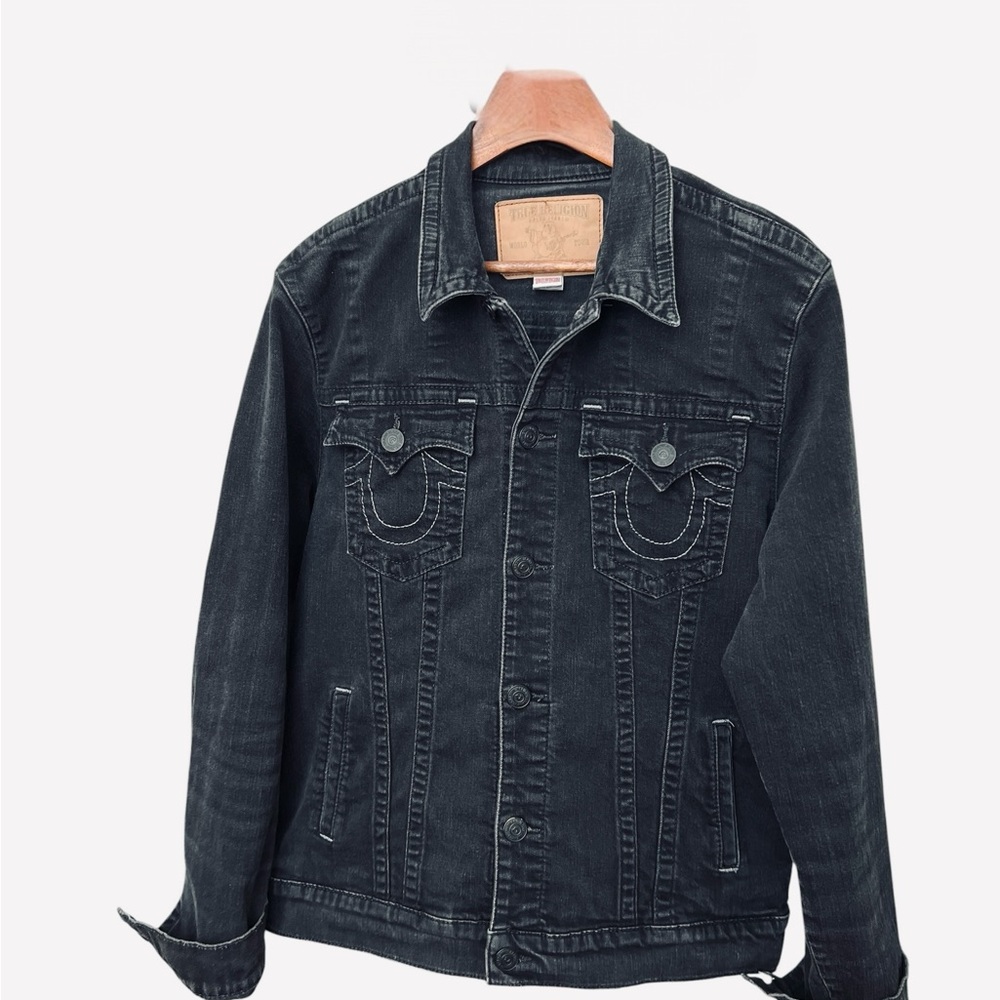 True Religion Black Denim Jacket Trucker Streetwear Size XL - Picture 2 of 10